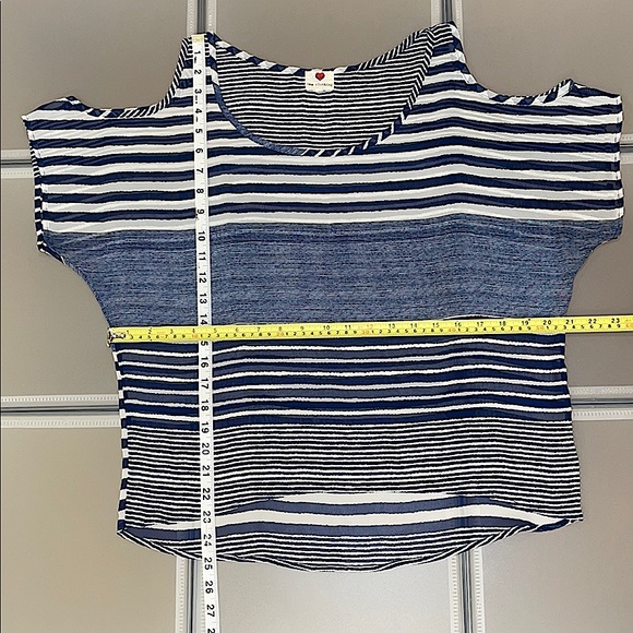 Sheer Blue and White Striped Cold Shoulder Top - Picture 3 of 7